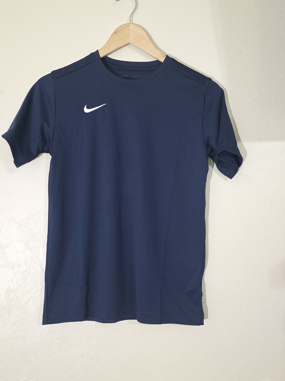 Nike Youth Navy Short-Sleeve Athletic Tee with White Swoosh